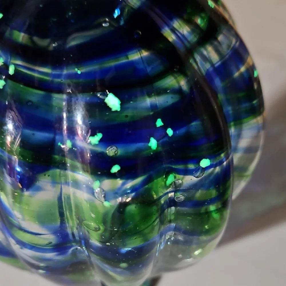 Colorful Handblown Glass Hummingbird Feeder,  Glow in the Dark